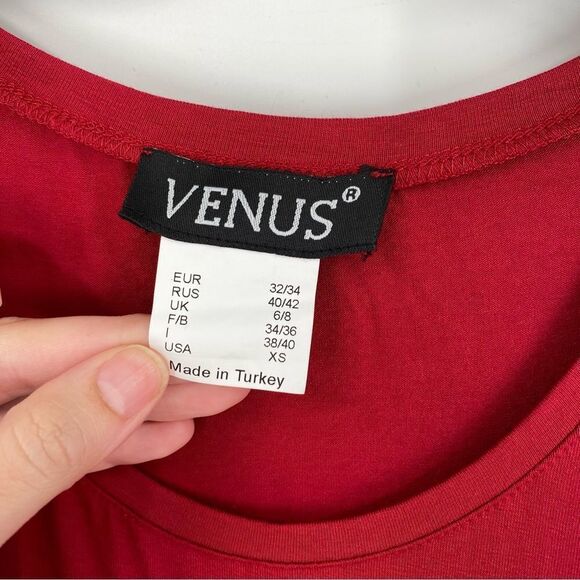 Venus Women’s Round Neck Cut Out Shoulder Short Sleeve Red Blouse size XS - Picture 2 of 3